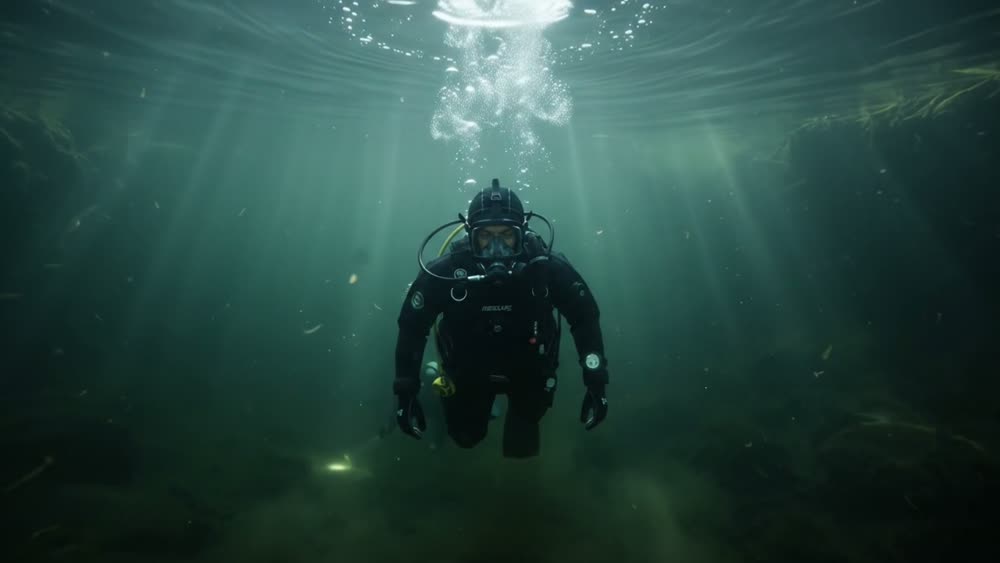 Diver searching the riverbed