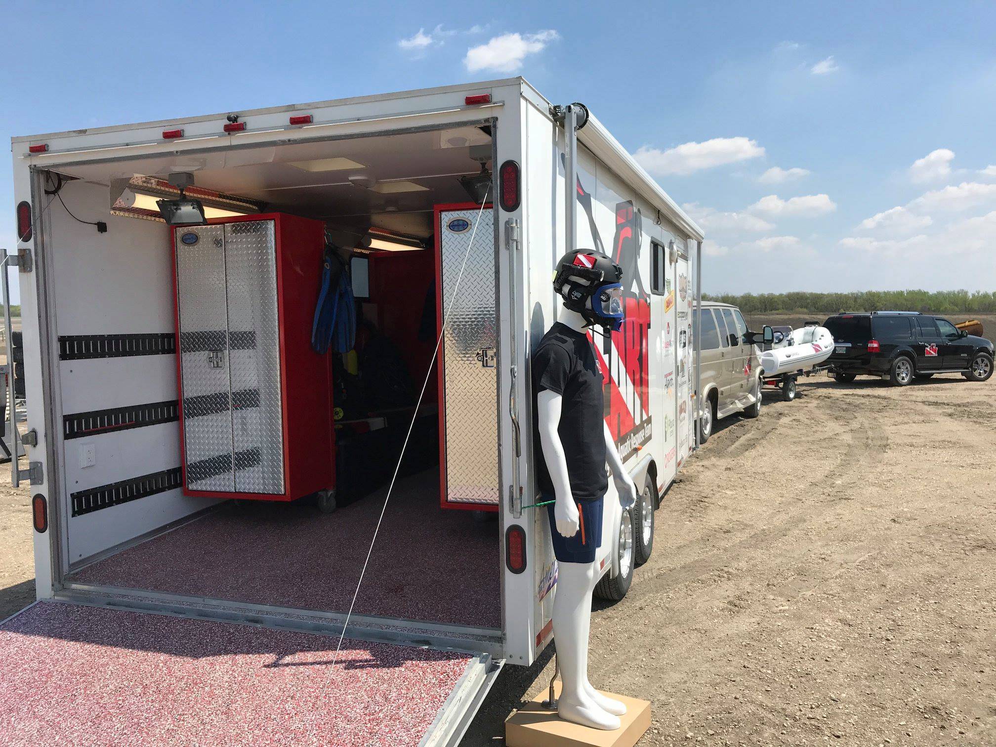 The response trailer open with dive gear
